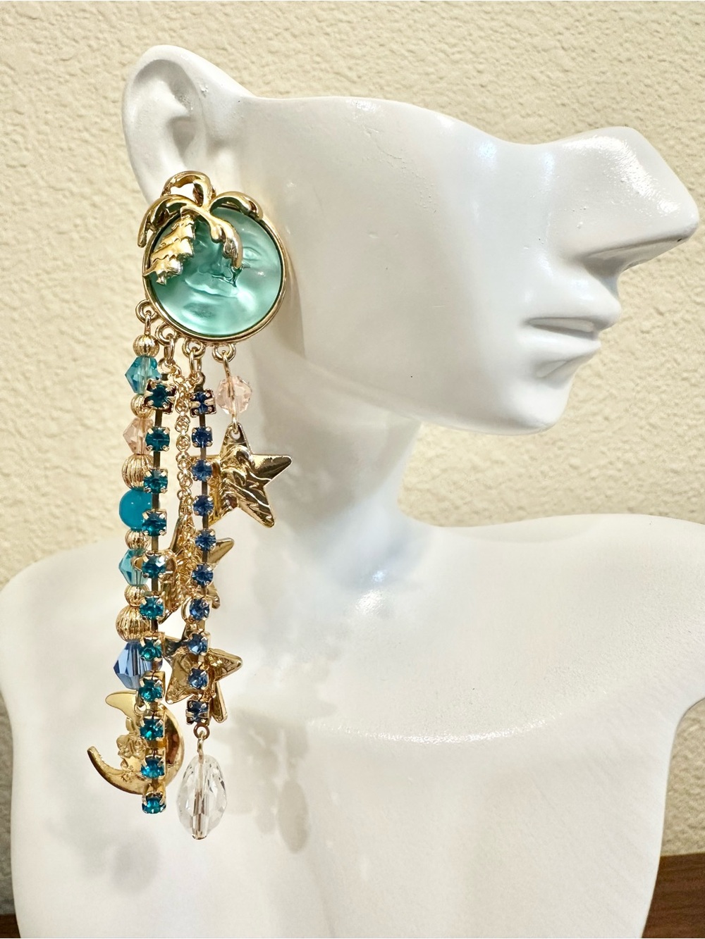 Stunning Gold and Aqua Celestial Drop Earrings
